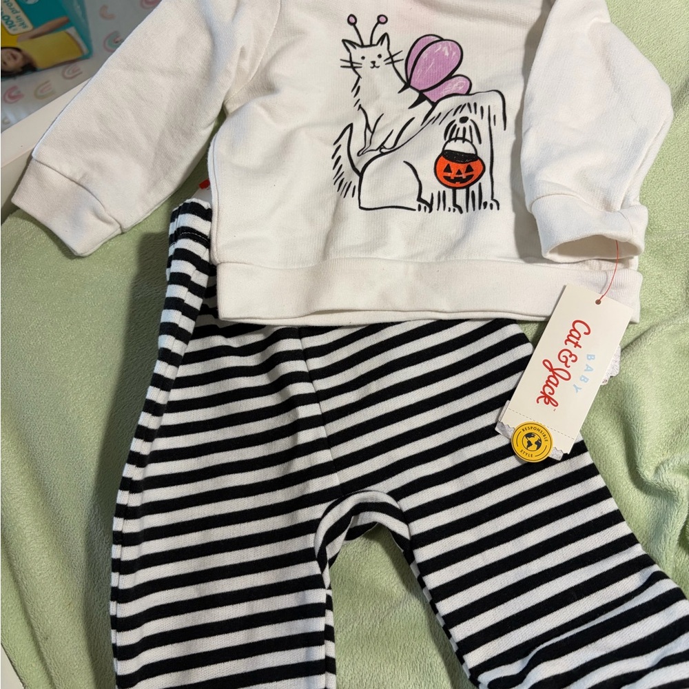 Cat & Jack White Sweatshirt and Striped Pants Set